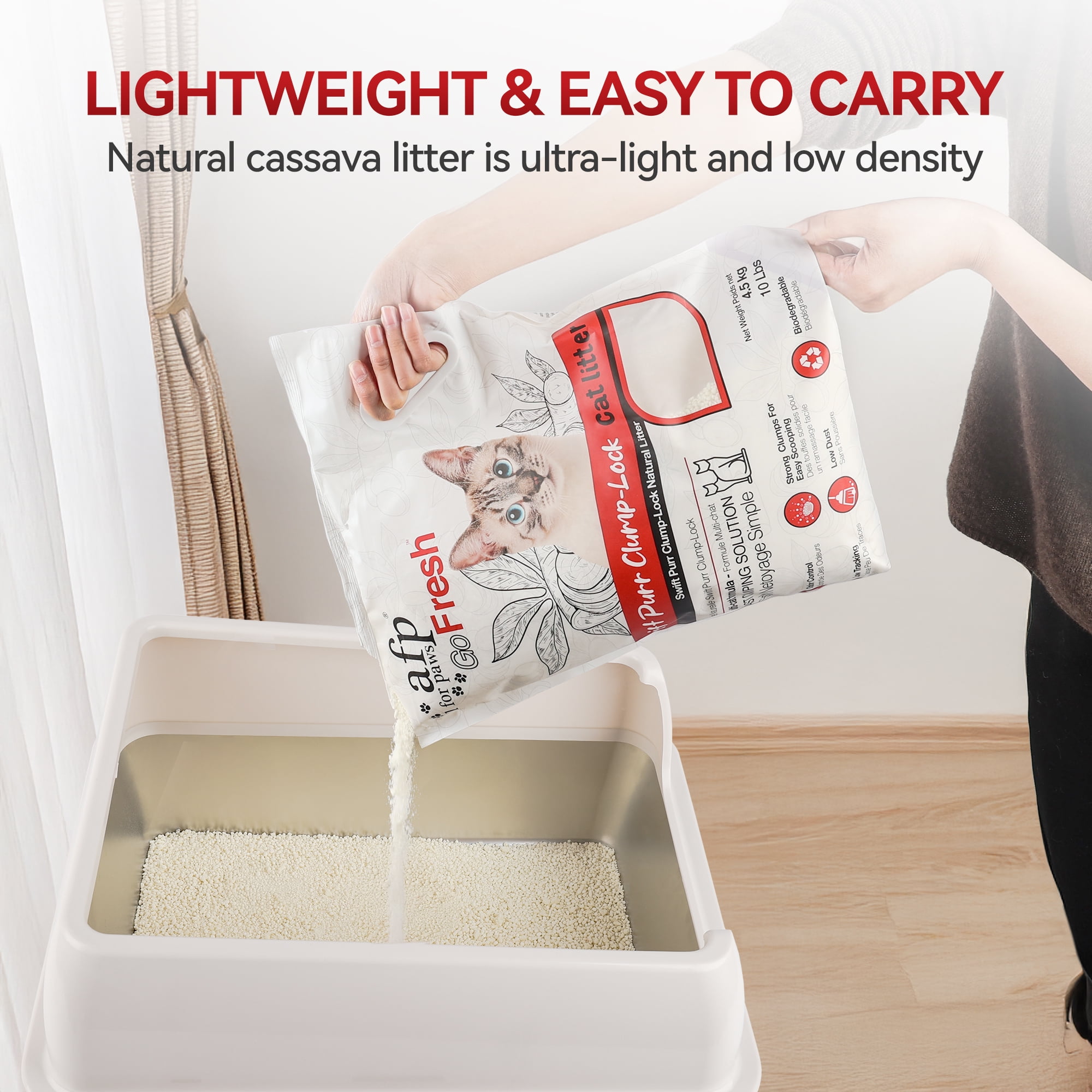All For Paws Natural Cassava Grain Cat Litter, 10lb – Superior Clumping | Eco-Friendly | Low Dust | 24/7 Odor Control Cassava Kitty Litter, Unscented