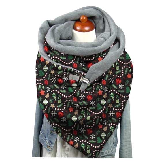 Yuanlong Womens Scarves Christmas Print Winter Button Soft Neck Warmer Casual Warm Scarves Wraps