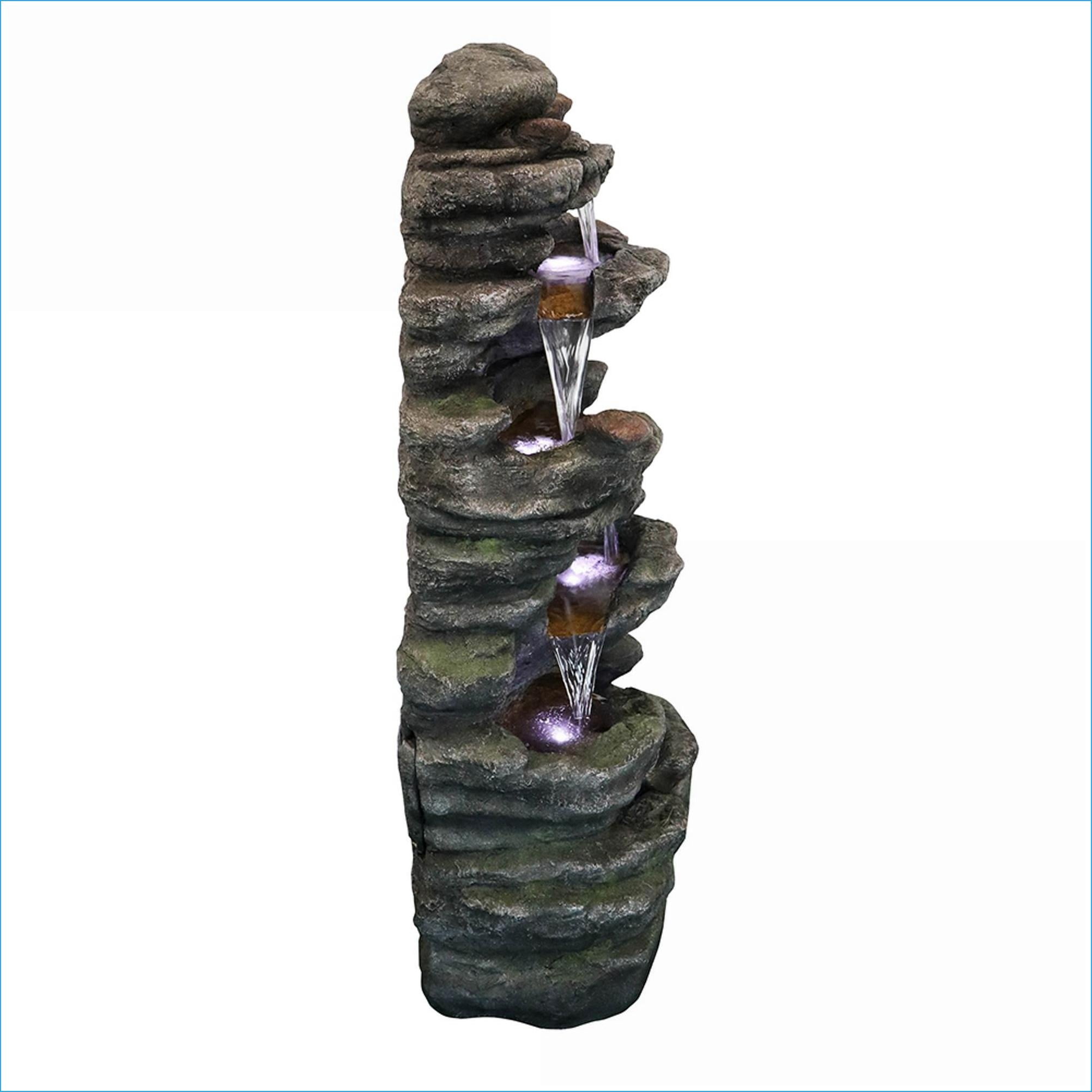 Fountains | 40" 6-Tier Cascading Outdoor Water Fountain, LED Lights, for Garden Patio Deck Yard | Gray|Resin