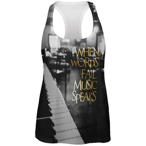 Words Fail Music Speaks All Over Womens Racerback Tank Top - 2X-Large