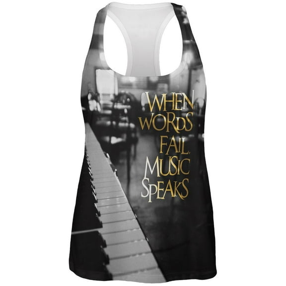 Words Fail Music Speaks All Over Womens Racerback Tank Top - 2X-Large