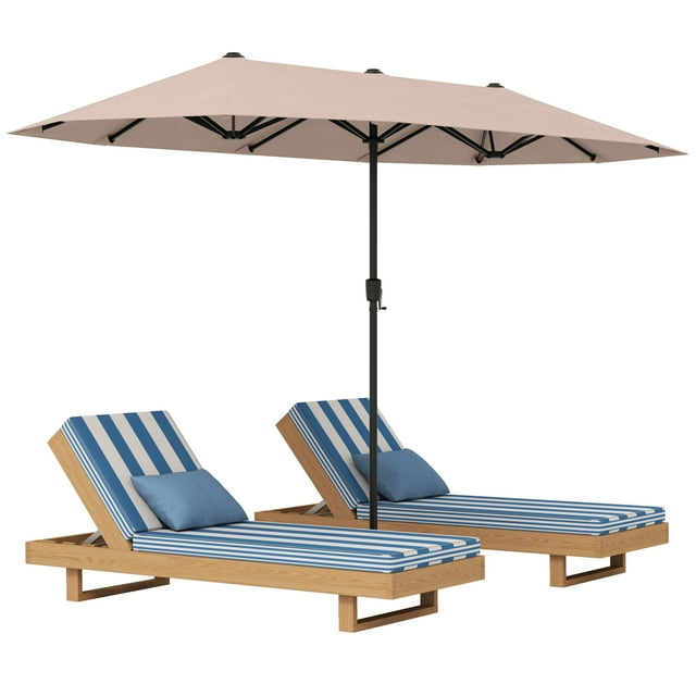 Gymax 13 FT Double-sided Patio Umbrella Outdoor Large Twin Size Umbrella Beige