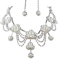 thumbnail image 5 of Yesbay Women\'s Rhinestone Faux Pearl Necklace Earring Wedding Bridal Jewelry Set-, 5 of 5