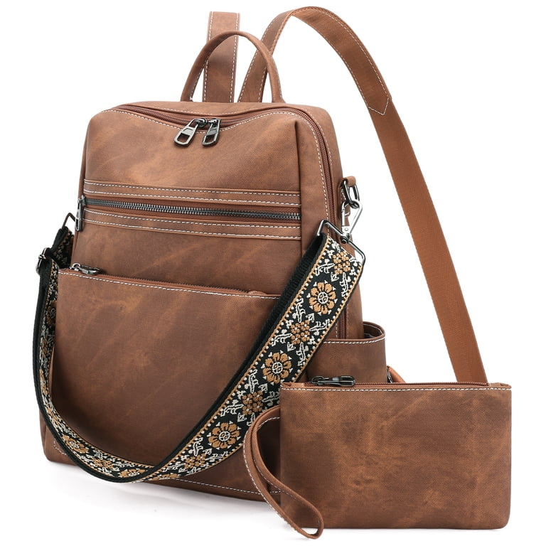 GOIACII Travel Backpack Purse, Vegan Leather Brown photo 4