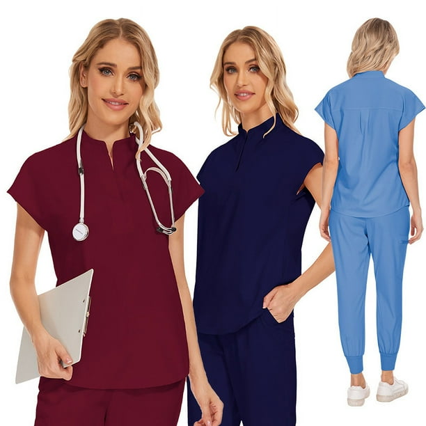 Ropa elástica de secado rápido para lavarse las manos Ropa de médico de manga corta Ropa quirúrgica Ropa de trabajo para salón de belleza para mujeres Conjunto de ropa para cepillos de manos para