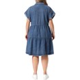 thumbnail image 3 of Agnes Orinda Women's Plus Size Denim Babydoll Dress Short Sleeve Button Down Tiered Hem Casual A-line Jean Dresses with Pockets 4X Grey Blue, 3 of 6