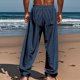 thumbnail image 3 of Pantalones casuales de longitud completa para hombre, color sólido, bolsillo, cintura elástica, rectos, de poliéster., 3 of 7
