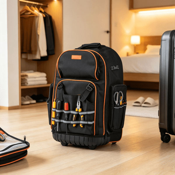 Rolling Tool Backpack, 110 lbs Capacity, Telescoping Handle & Stable Base, for Construction & Mechanic Use