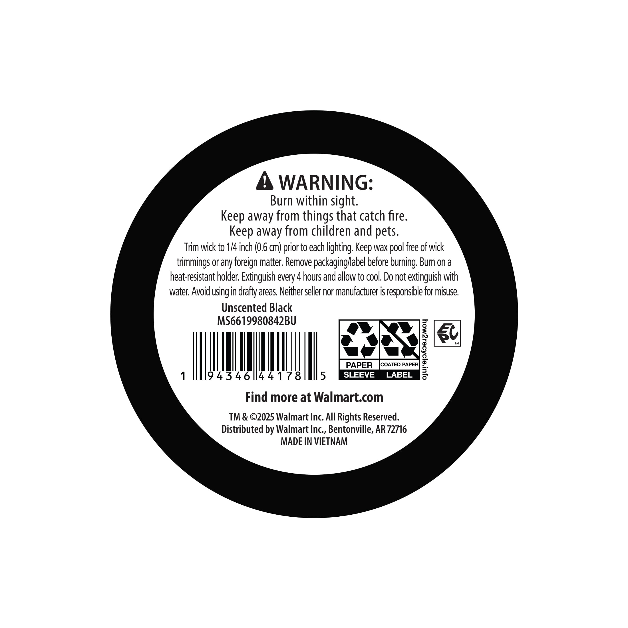 Mainstays Single Wick Bubble Pillar Candle, 3 in x 5 in, Unscented, Black