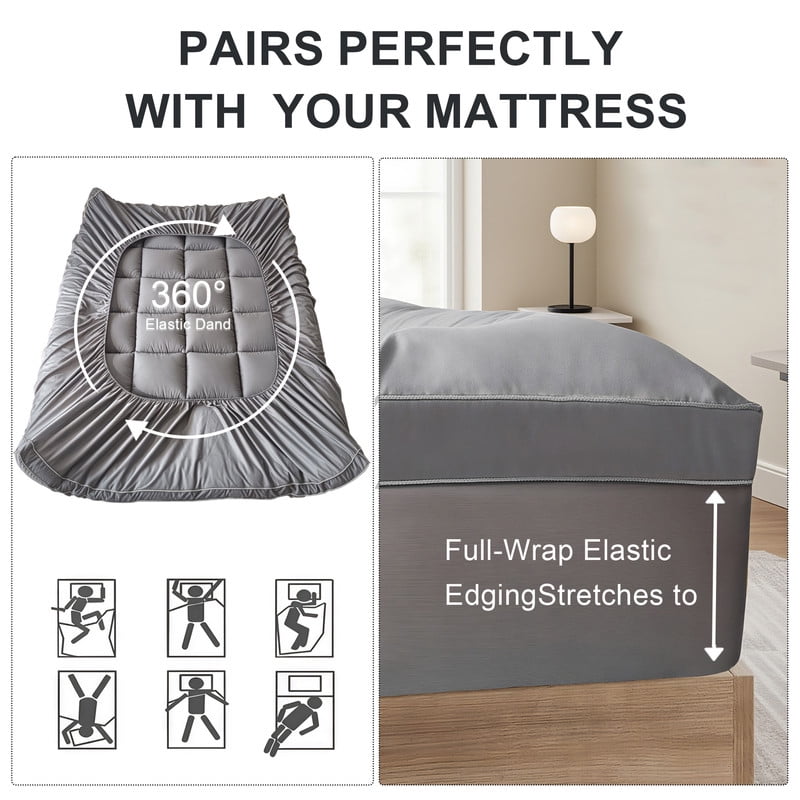Cooling Extra Thick Queen Mattress Topper White, Thick Queen Size Mattress Pad and Mattress Protector Queen, Pillow Top for Back Pain Relief with Deep Pocket Cover