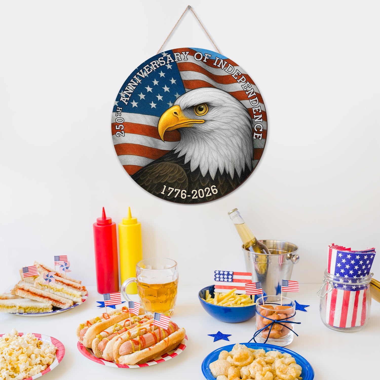 USA 250th Anniversary Door Wreath Hanging Door Sign, 250 Years of Independence Eagle 1776 2026 Patriotic Home Decor ,4th of July Decor