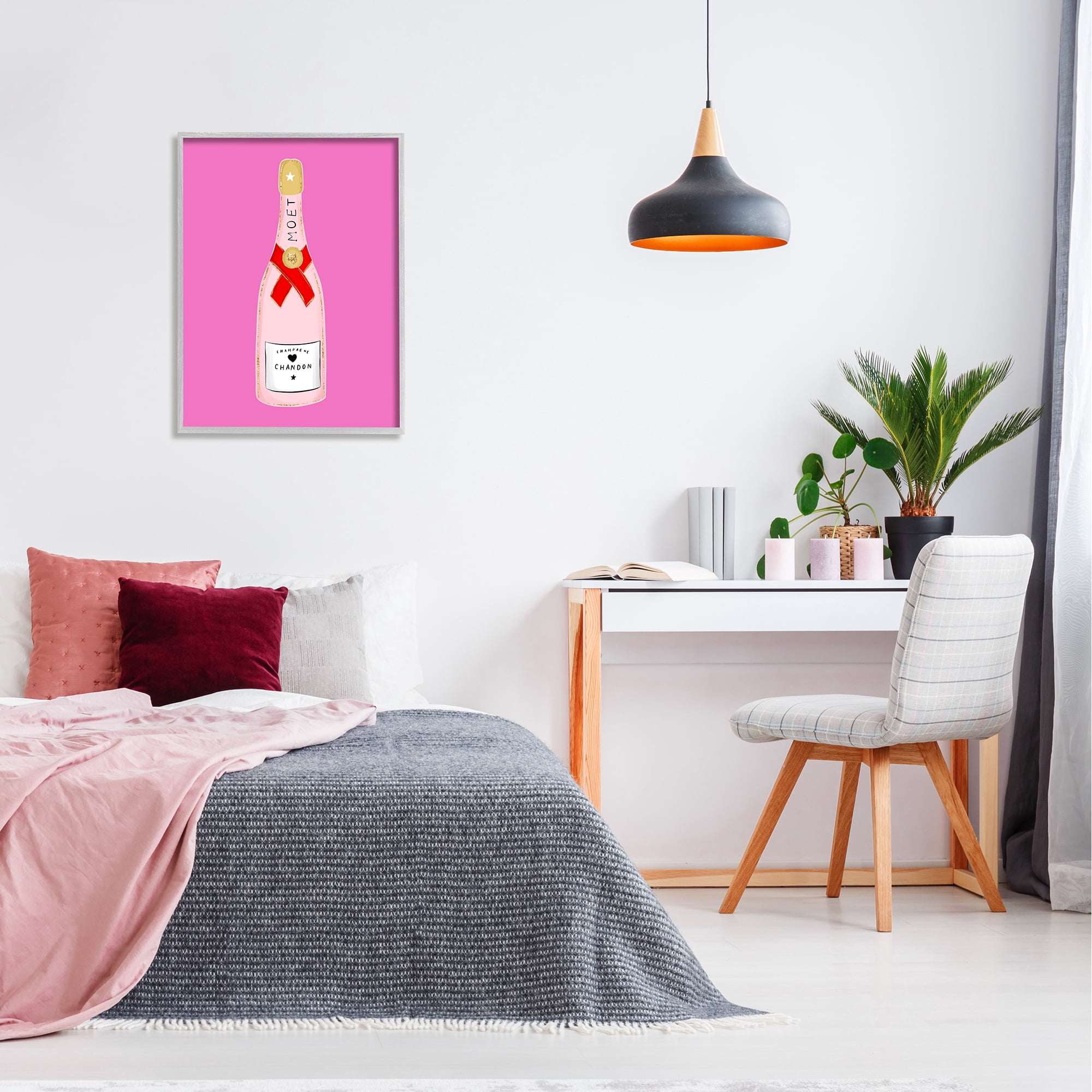 Stupell Industries Fun Pink Champagne Food & Beverage Painting Gray Framed Art Print Wall Art, 24 x 30