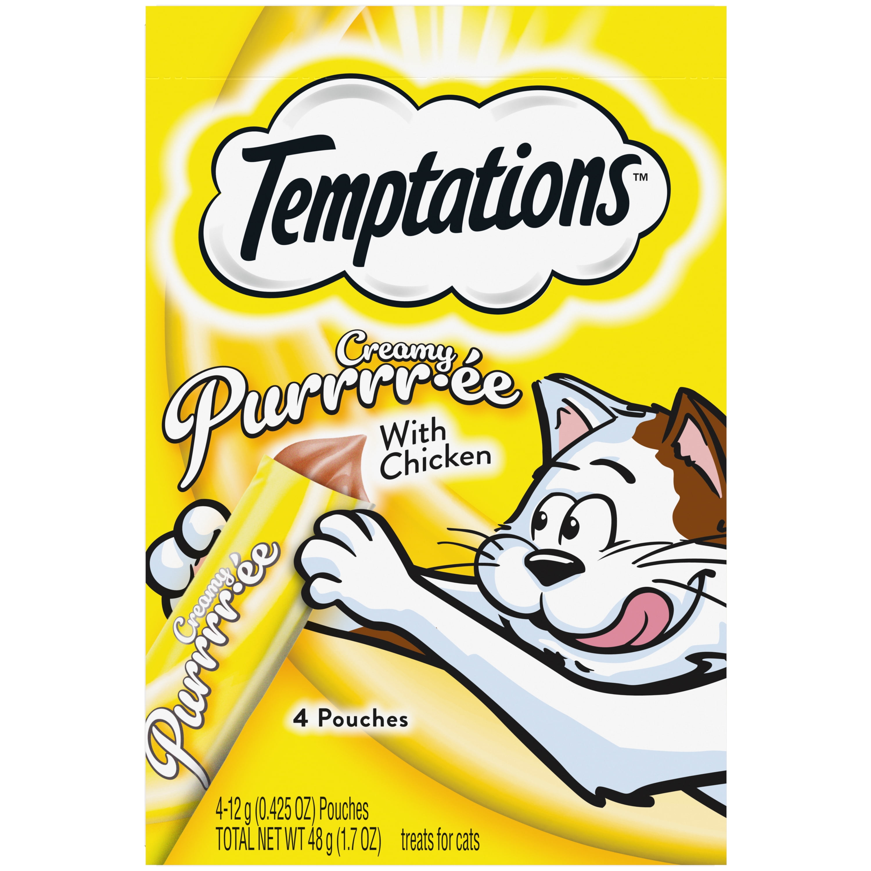 Temptations Creamy Puree With Chicken Squeezable Lickable Wet Treats For Cats 0.42 Oz 24 Pack