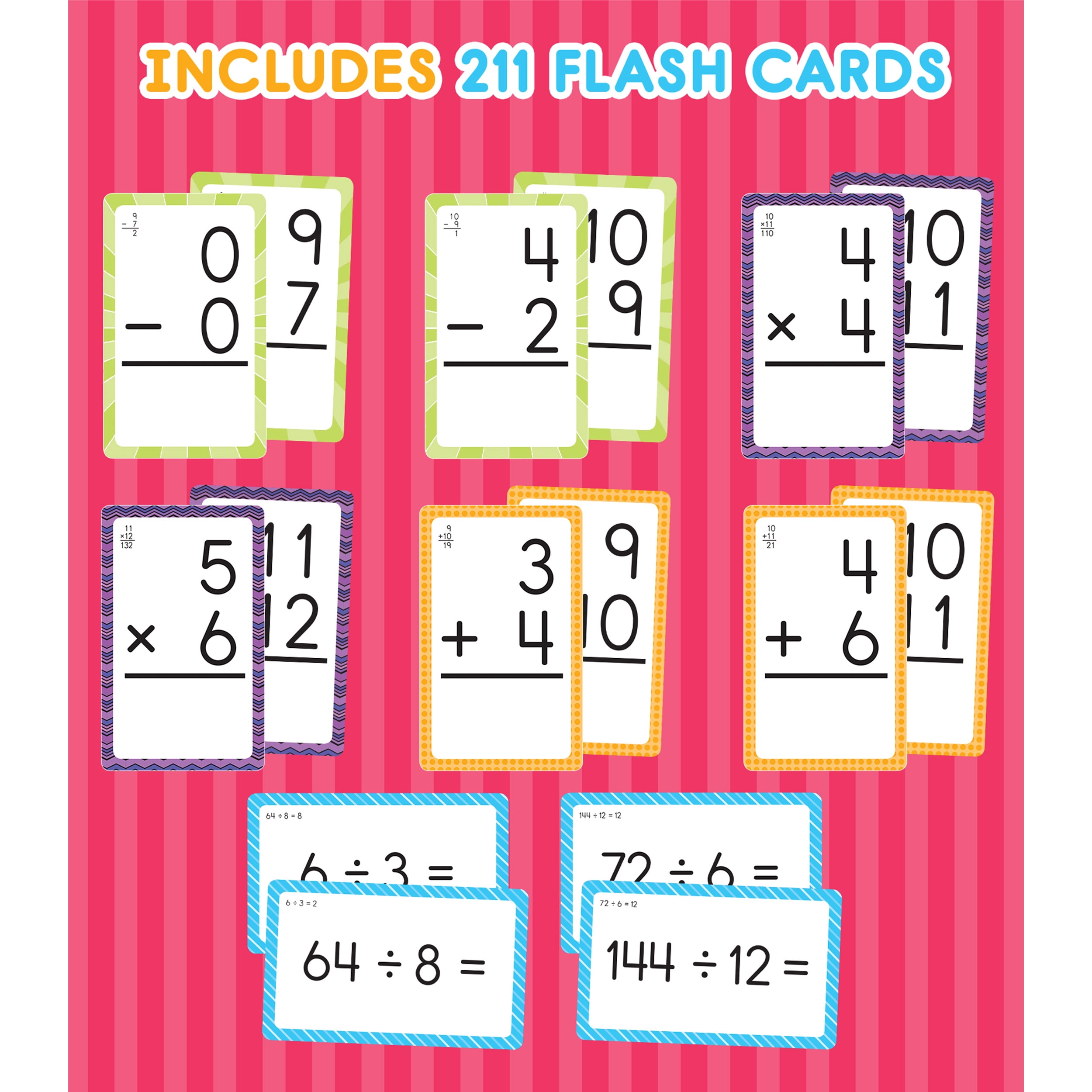 Brighter Child 4-Pack Math Flash Card Bundle (216 cards) Grade 1-5