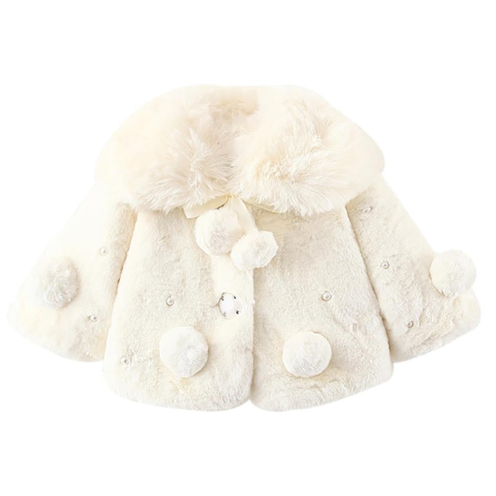 Toddler Baby Girls Faux Fur Hoodie Coat Hooded Cape Cloak Newborn Infant Baby Girl Outwear Faux Fur Coat Jacket Autumn Winter Cartoon Jacket Birthday Party Gift Snowsuit for 0-3 Years