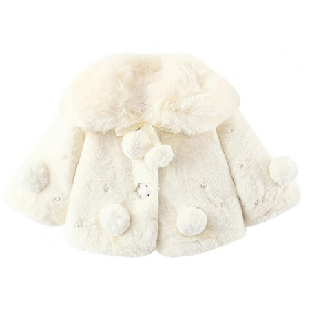 

Baby Girls Winter Fur Cape Coat Thick Jacket Cute Pom Pom Warm Outerwears