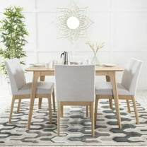 Noble House Caruso Mid-Century Modern 5 Piece Dining Set, Light Beige and Natural Oak