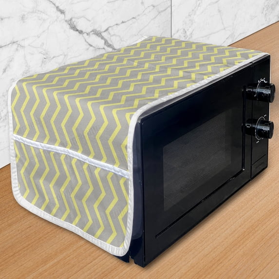 Grey and Yellow Microwave Oven Cover, Modern Geometrical Triangles Zig Zags Wavy Modern Image Print, Water Resistant Organizer with Pockets for Kitchen, 36" x 12", Pale Grey and Mustard, by Ambesonne
