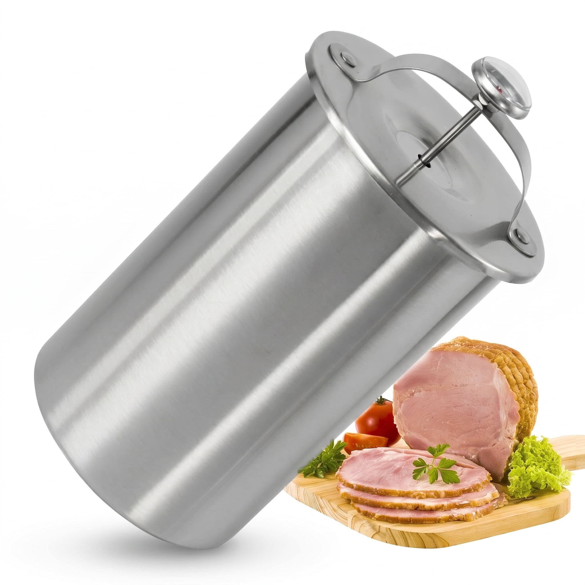 Stainless Steel Ham Maker Meat Press Cooker with Thermometer, DIY Homemade Deli Meat Mold for Bacon and Ham Making, Kitchen Use