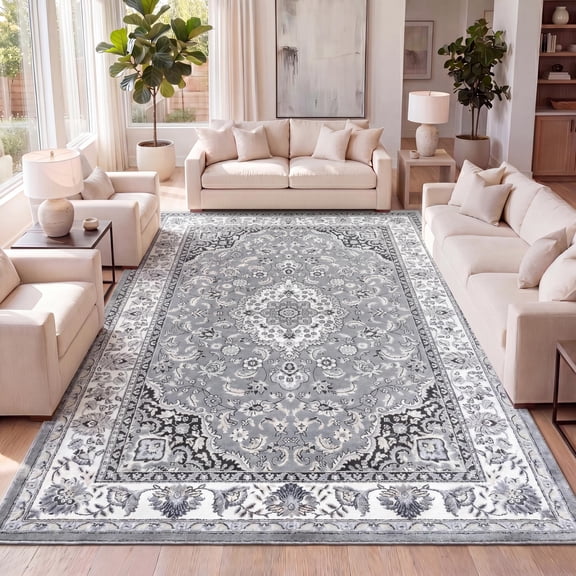 JONATHAN Y MODERN PERSIAN 5 x 8 Area Rug, Palmette Floral - Gray/Cream, MDP503C-5