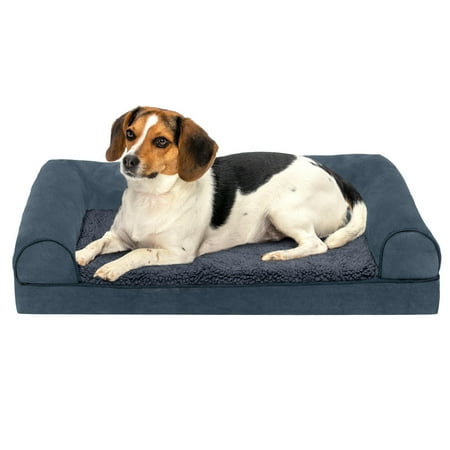 UPC: 0842229104899 | FurHaven Pet Products Faux Fleece & Chenille Soft Woven Orthopedic Sofa Pet Bed for Dogs & Cats – Orion Blue Small
