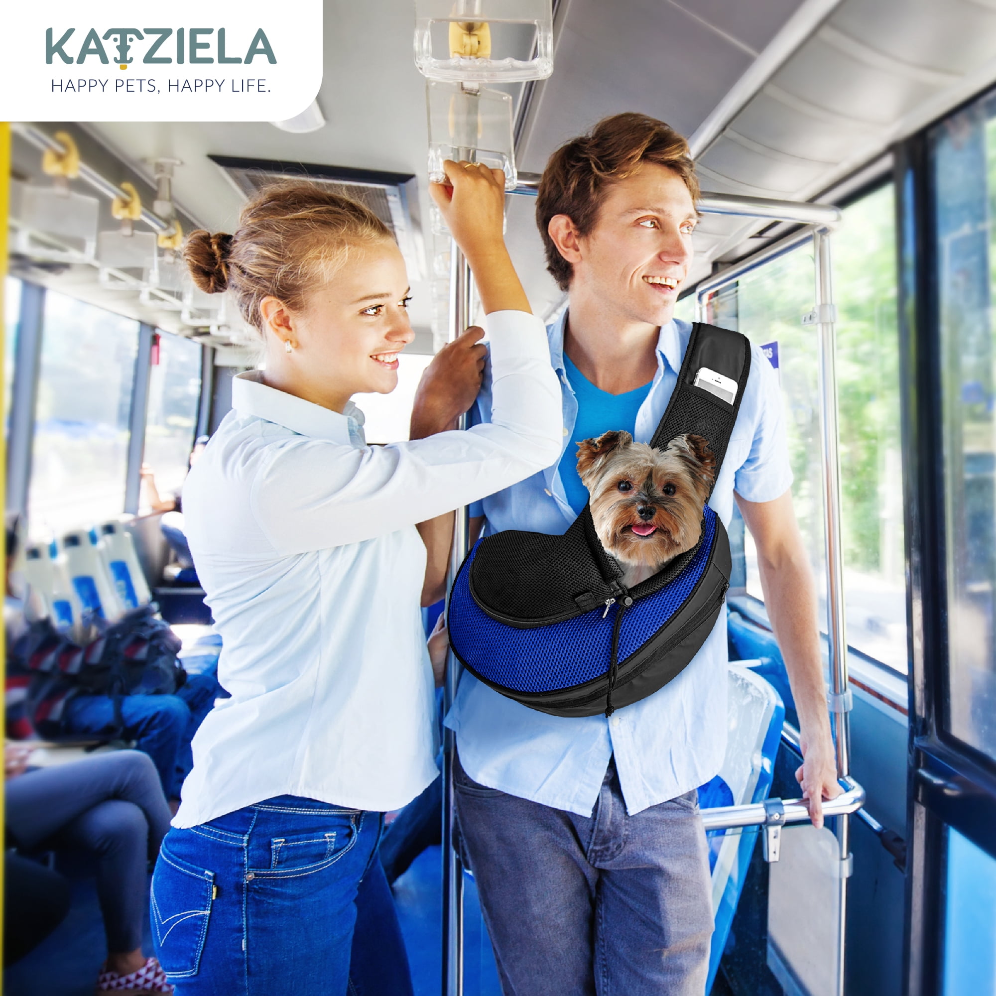 Katziela Pet Carrier Sling Bag, Airline Approved, 600D Oxford, Dog & Cats, with Straps, Blue, 1 Pack