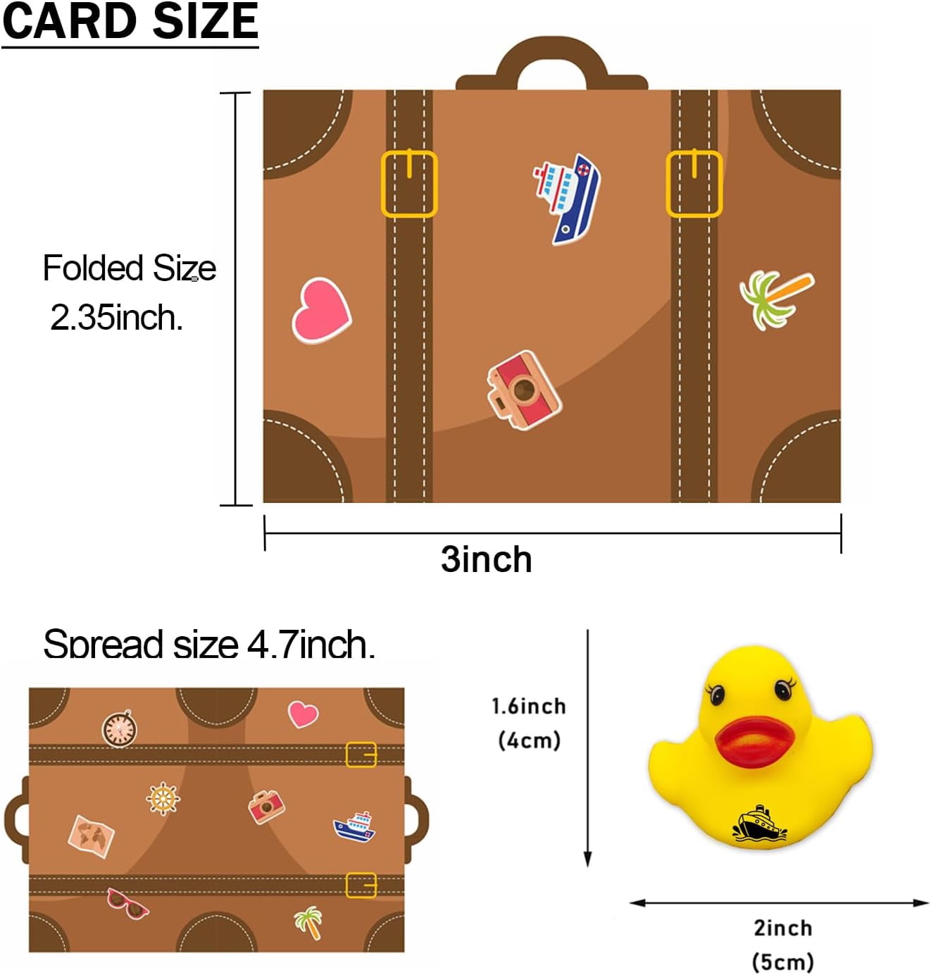 Cruising Rubber Ducks for Cruising, Ducking Games Card, 20 Rubber Ducks, 20 Duck Tags, 20 RubberBands, 3 x 4.7 Inch, Suitcase Shape Design Duck Tags