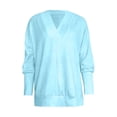 thumbnail image 4 of YMNXA Women's Sweatshirt Long Sleeve V Neck Solid Color Comfortable Breathable Relaxed Fit Top For Casual Daily Wear,Blue,L, 4 of 5