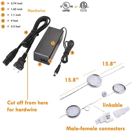 Led Under Cabinet Lighting Linkable Kit Wireless Dimmable Puck Lights Rf Remote Control 110v To 12v Hardwired Or Wall Plug White Cable 6 Daylight Canada Led Under Cabinet Lighting Linkable Kit, Can You Hardwire Led Puck Lights