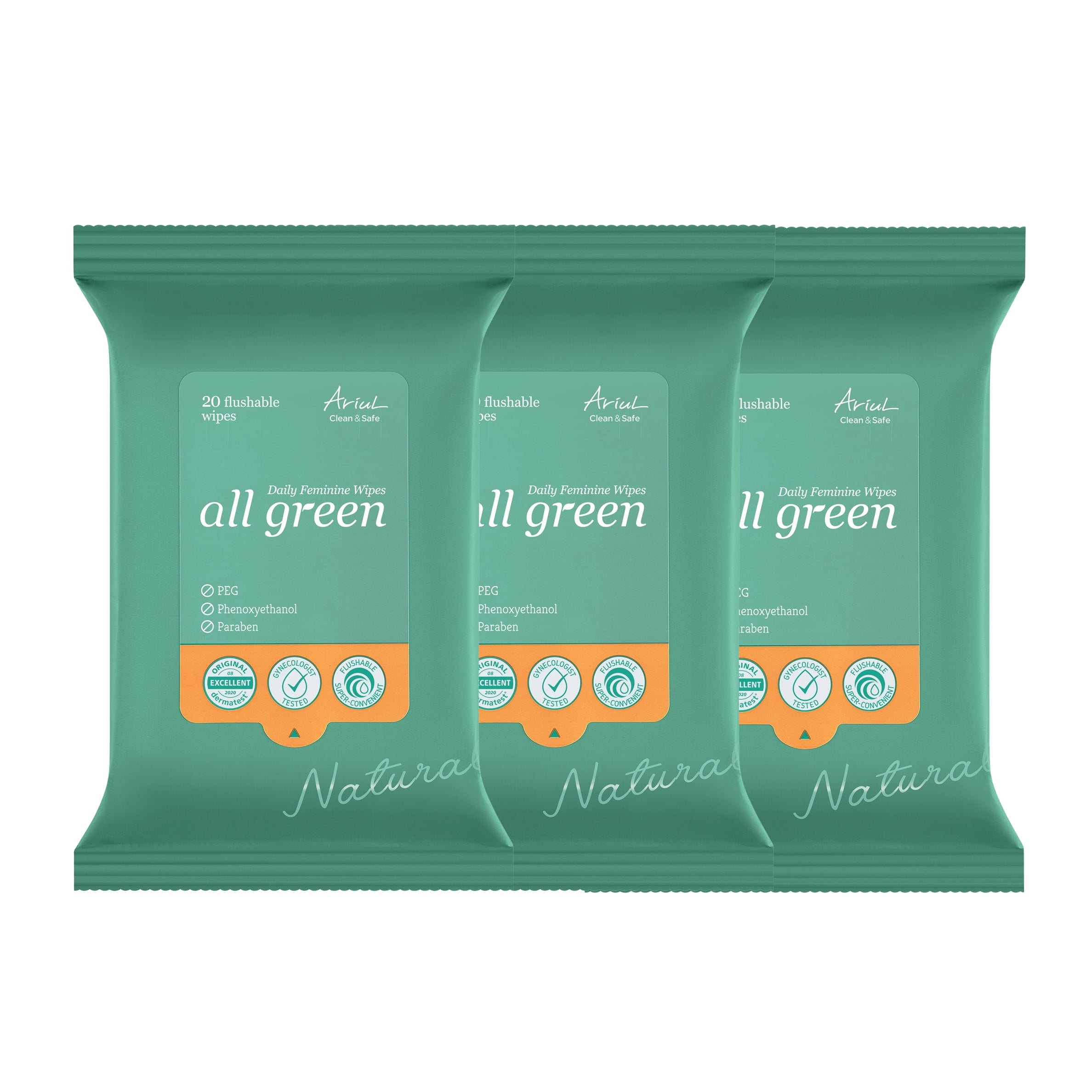 Ariul All Green, Daily Feminine Wipes, 20 Flushable Wipes (3 Packs)