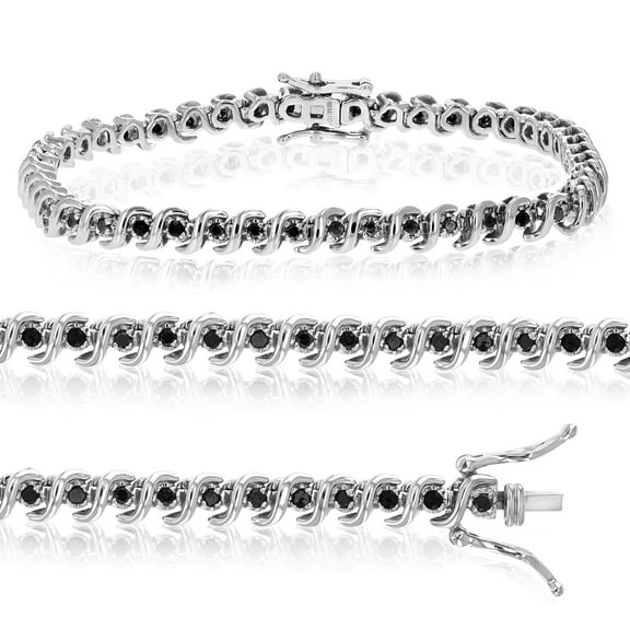 Vir Jewels 1 CTTW Black Diamond Bracelet .925 Sterling Silver Classic S-Link Round 7.75 Inch