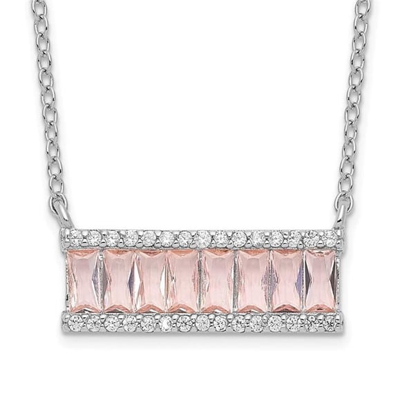 Finest Gold Sterling Silver Cheryl M Rhodium-plated Pink Nano Crystal & CZ Bar Necklace