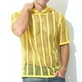thumbnail image 4 of Hfyihgf Men's Fishnet See-Through Tops Short Sleeve Muscle Workout T Shirt Mesh Transparent Tees Top with Hood(Yellow,XL), 4 of 8