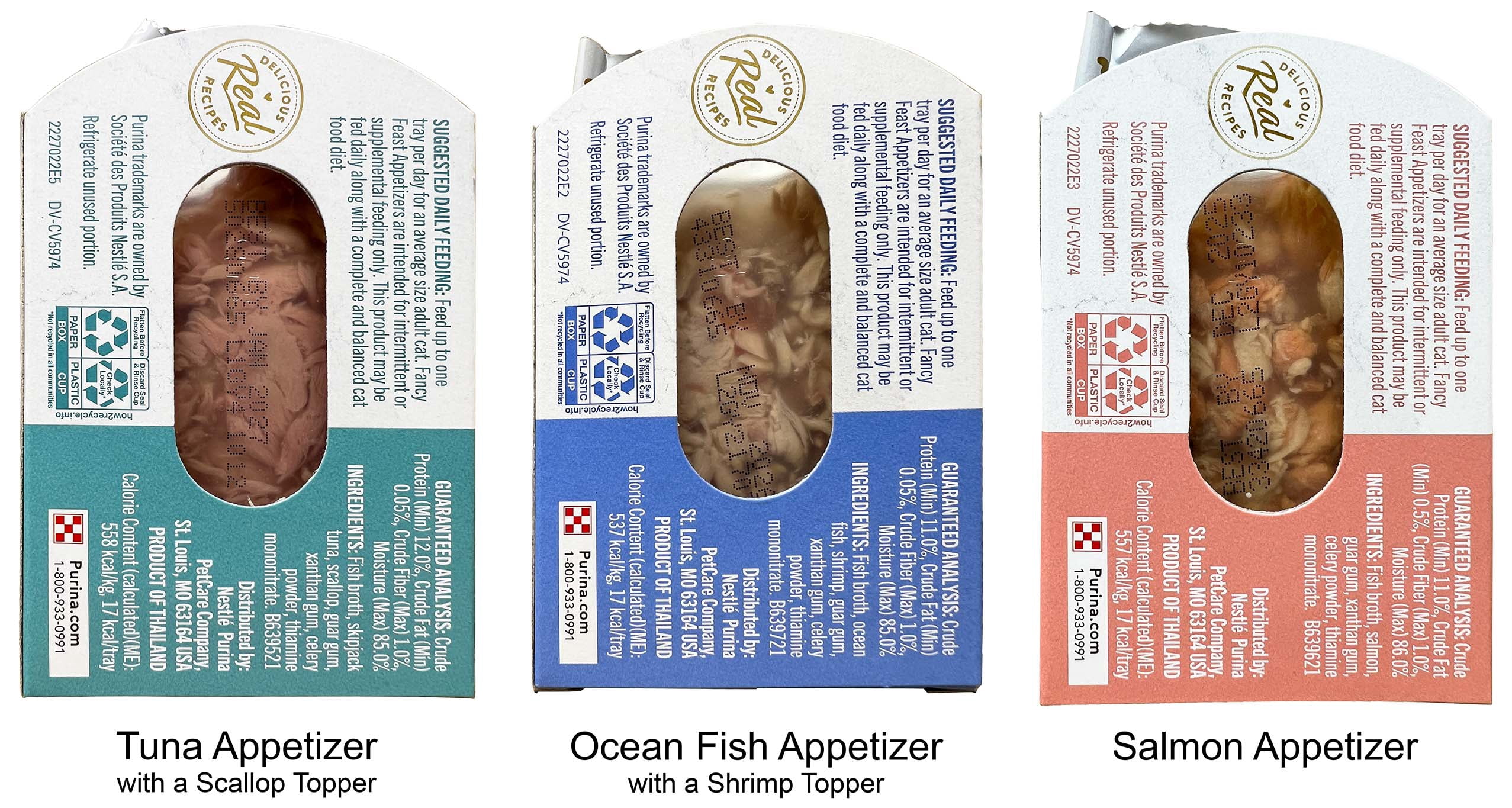 Fancy Feast Appetizers Wet Cat Food Variety - 3 flavors - 2 each: Ocean Fish, Salmon, Tuna (1.1 oz.) + MerlinsMart Zine | Catnip Toy