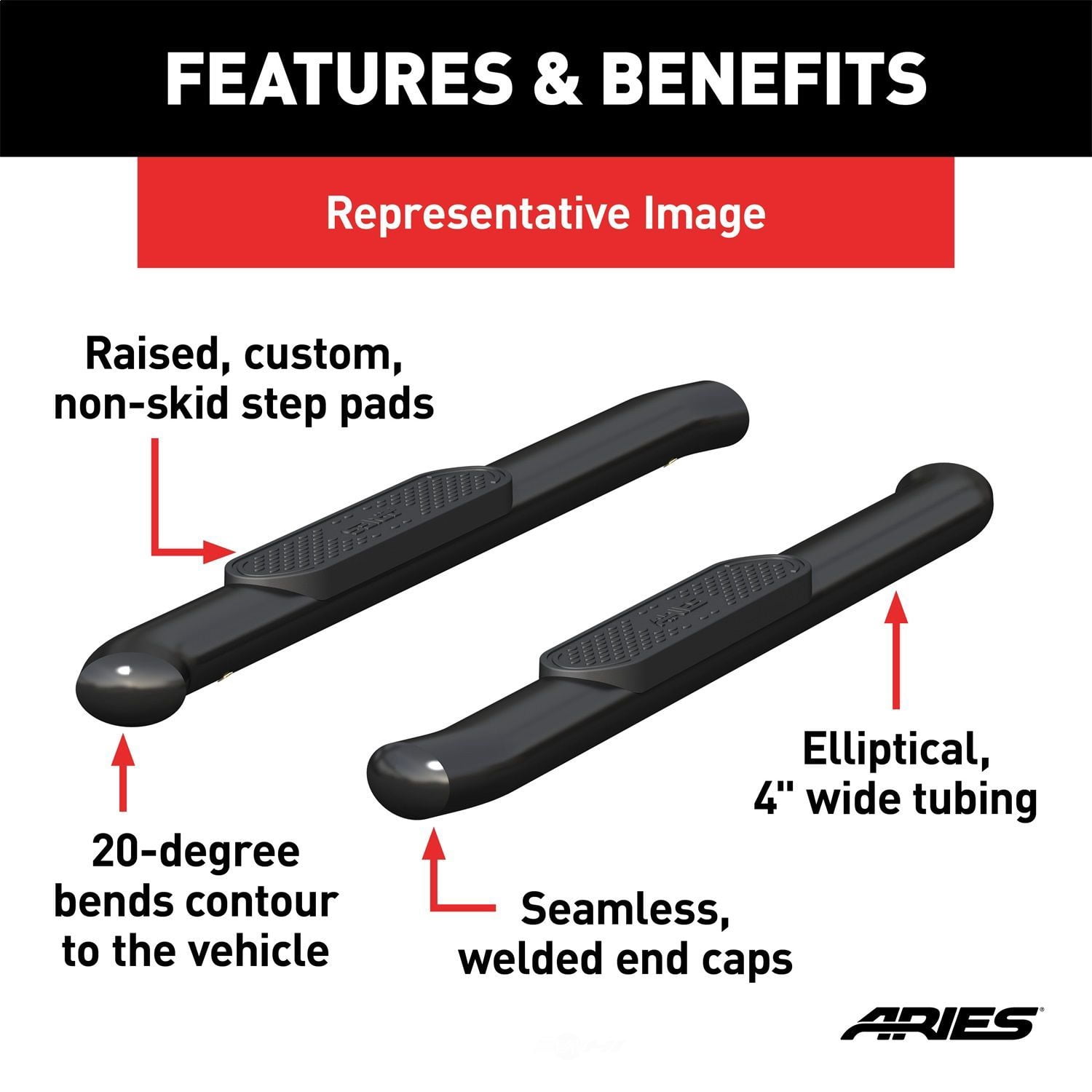 ARIES S224047 The Standard 4 In. Oval Nerf Bar, Fits Select Ford Bronco 2-Door