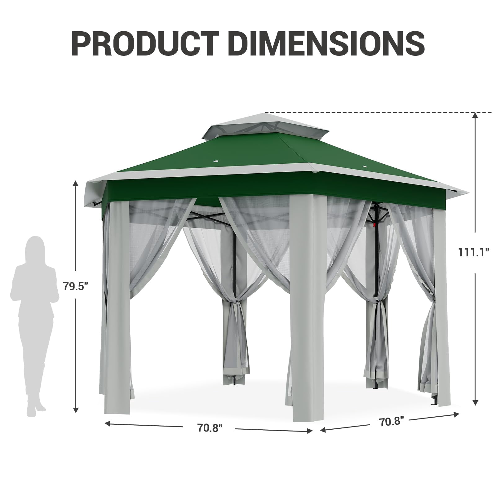 TROPOW Gazebos for Gardens,All Seasons Gazebos,with Adjustable Heights,Outdoor Gazebo for Backyard & Patio Furniture,Pop Up Tent,Green
