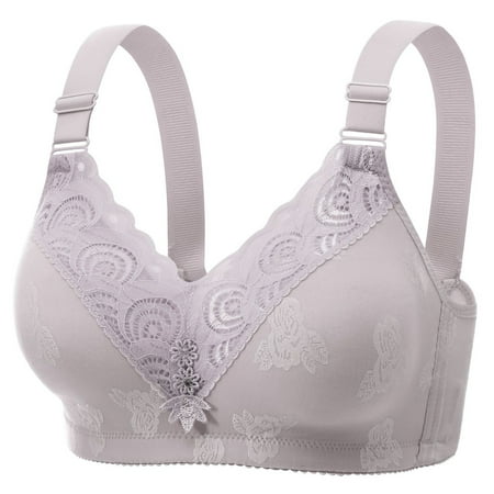 SMihono Womens No Underwire Jacquard Bra with Adjustable Straps Full Figure Push Up Bralettes Stretch Breathable Lace Trim Bra Gray 36