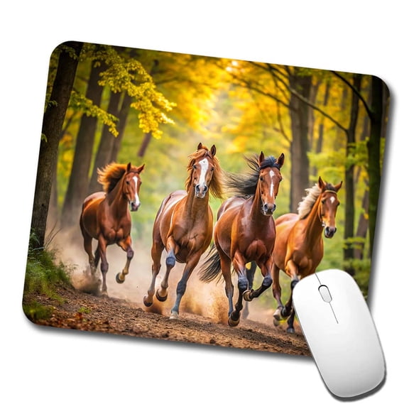 Horses Galloping Through The Forest Mouse Pad Low Profile Gaming Mat