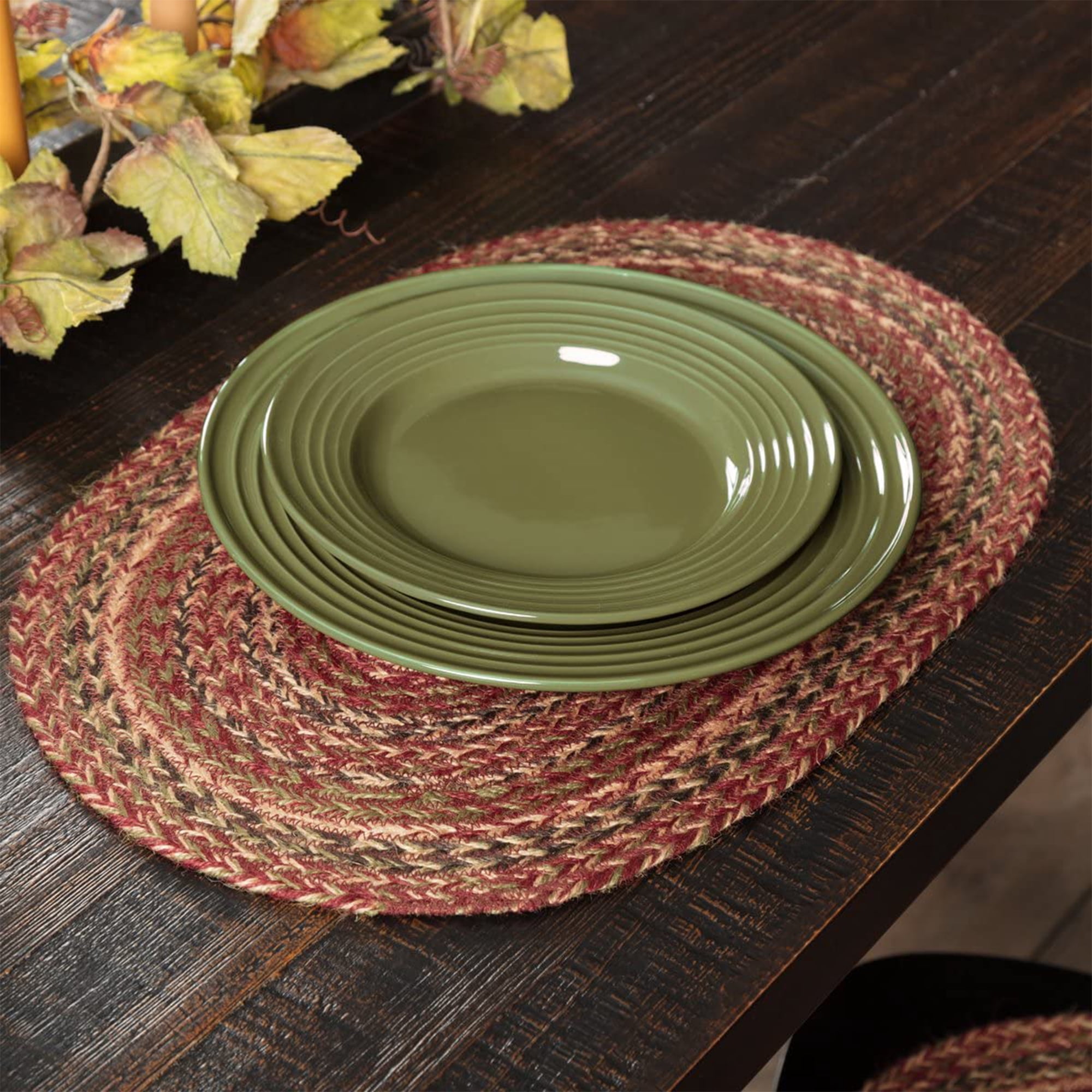 VHC Brands Cider Mill Jute Oval Kitchen Table Placemats, Burgundy, Set of 6