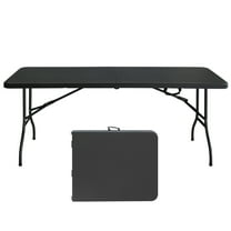 HiiKaa 6ft Plastic Folding Table, Indoor Outdoor Heavy Duty Portable with Handle,Lock for Picnic,Party,Camping,Black