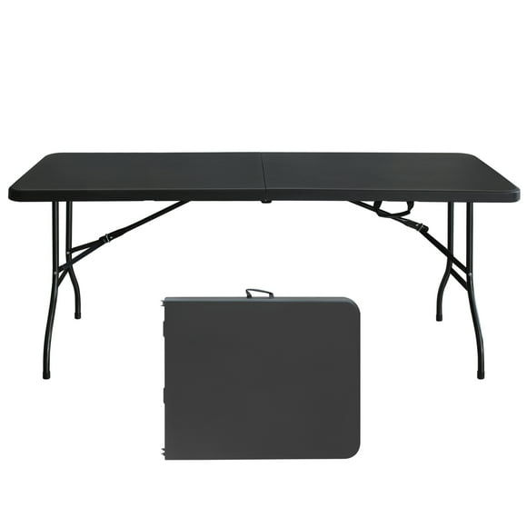 Folding Table Portable, 6ft Plastic for Camping Picnics Parties, Indoor Outdoor Furniture, High Load Bearing, Black, 6ft