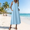 thumbnail image 2 of Lmueinov Women's Cotton-Linen Blend V Neck Sleeveless Maxi Dress, Casual Loose Beach Vacation Long Dress with Pockets S-2XL, 2 of 8
