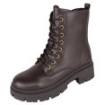thumbnail image 2 of Top Moda Women Combat Army Style Boots Lace Up Side Zipper Lug Sole Platform Booties Dark Brown PU 7.5, 2 of 4