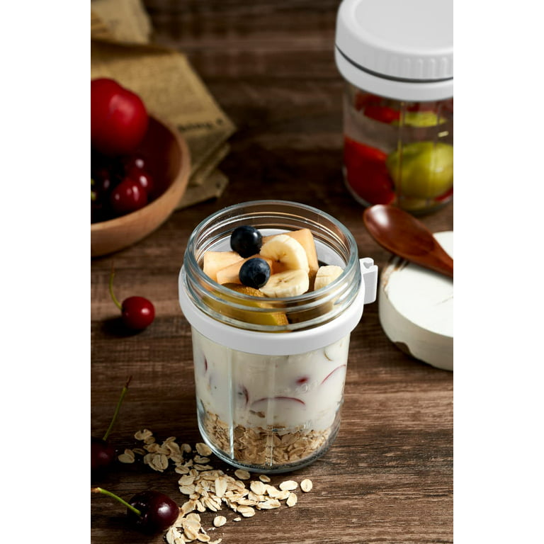 FORHVIPS Oats Containers Jars with Lids and Spoon 16 fl Oz/2 Cup Glass Mason Jars for Overnight Oats 4 Pack Large Sealed Oatmeal Container for Yogurt