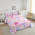thumbnail image 3 of Pink Patchwork Twin Size Comforter Set 2-Piece, Girls Pink Bowknot Bedding Set Cute Ballet Shoes Pattern Bedding Comforter Sets, Princess Style Plaid Down Comforter, Pink Purple, 3 of 7
