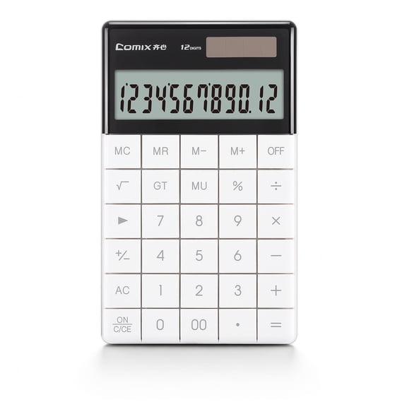 Comix 12-Digit Desktop Calculator, Solar Battery Dual Power, Large LCD Display and Large Computer Keys, Office Home School White