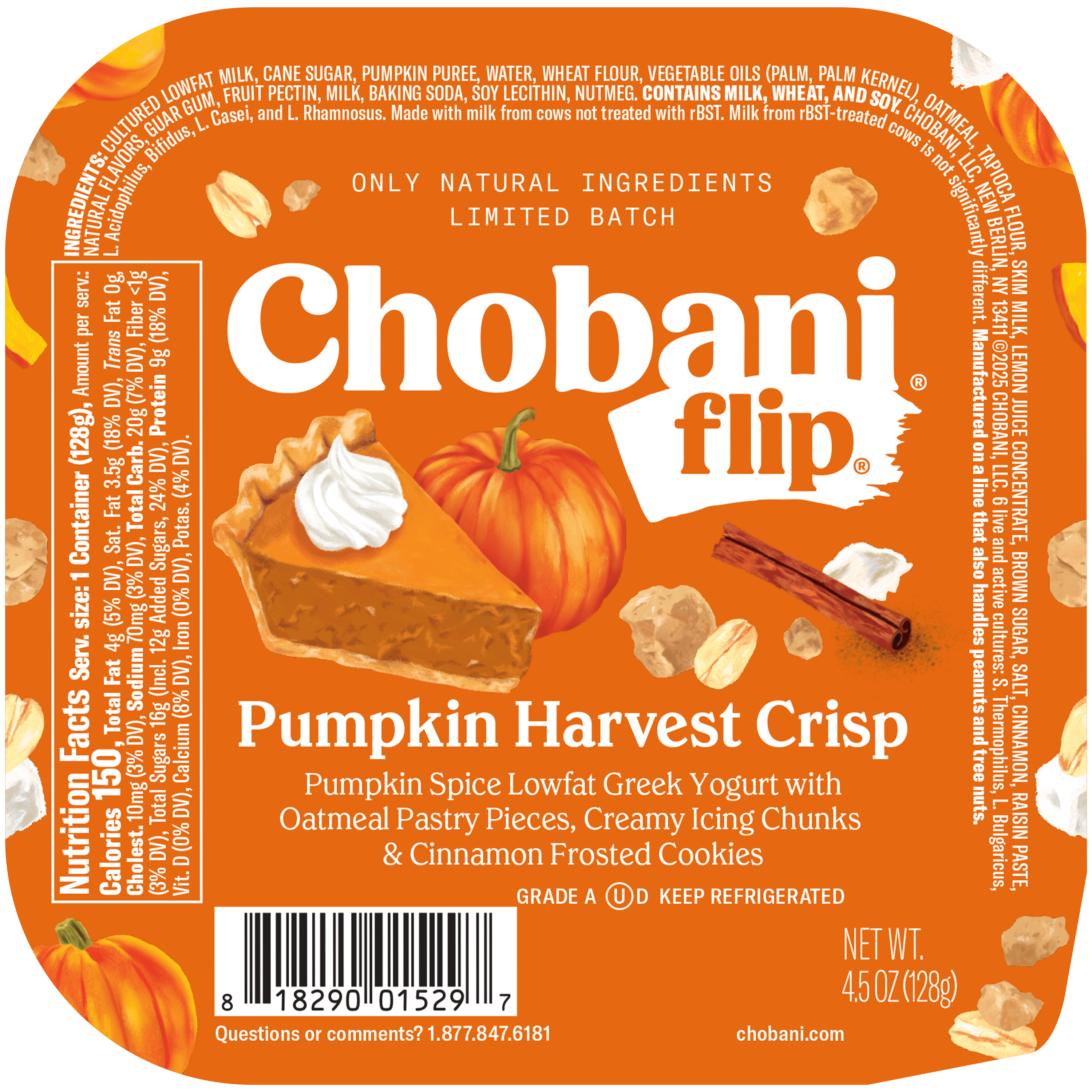 Chobani Flip Greek Yogurt Limited Batch Pumpkin Harvest Crisp 4.5