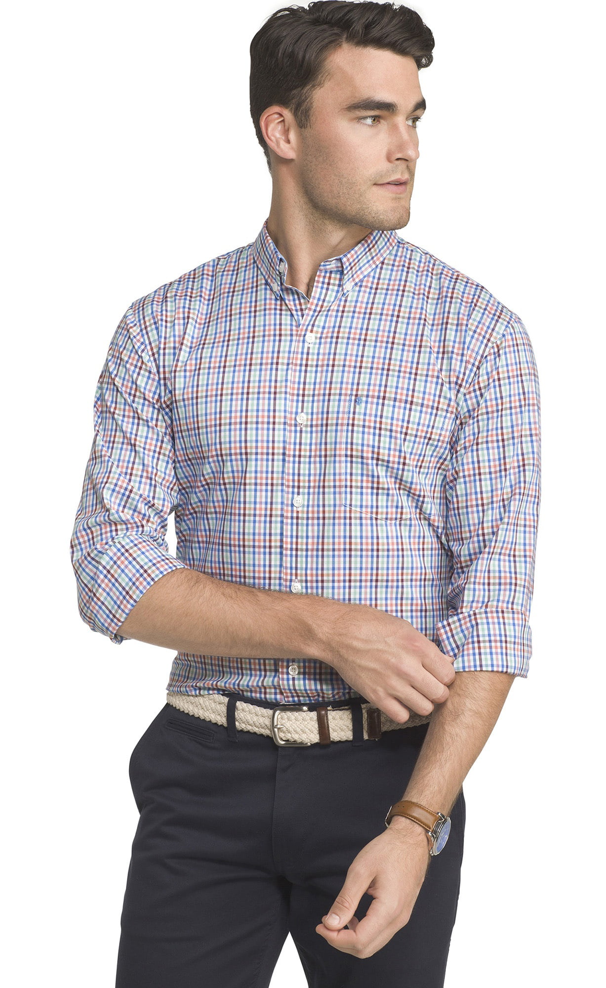 Powder Blue IZOD Mens Size Medium Non-Iron Stretch Button-Down Shirt 