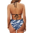 thumbnail image 6 of Chririnla Women's Halter Neck Triangle Bikini Set - Japanese Koi Fish & Wave Print - Sexy Tie Side Two Piece Swimsuit for Beach Vacation & Pool Party, 6 of 9