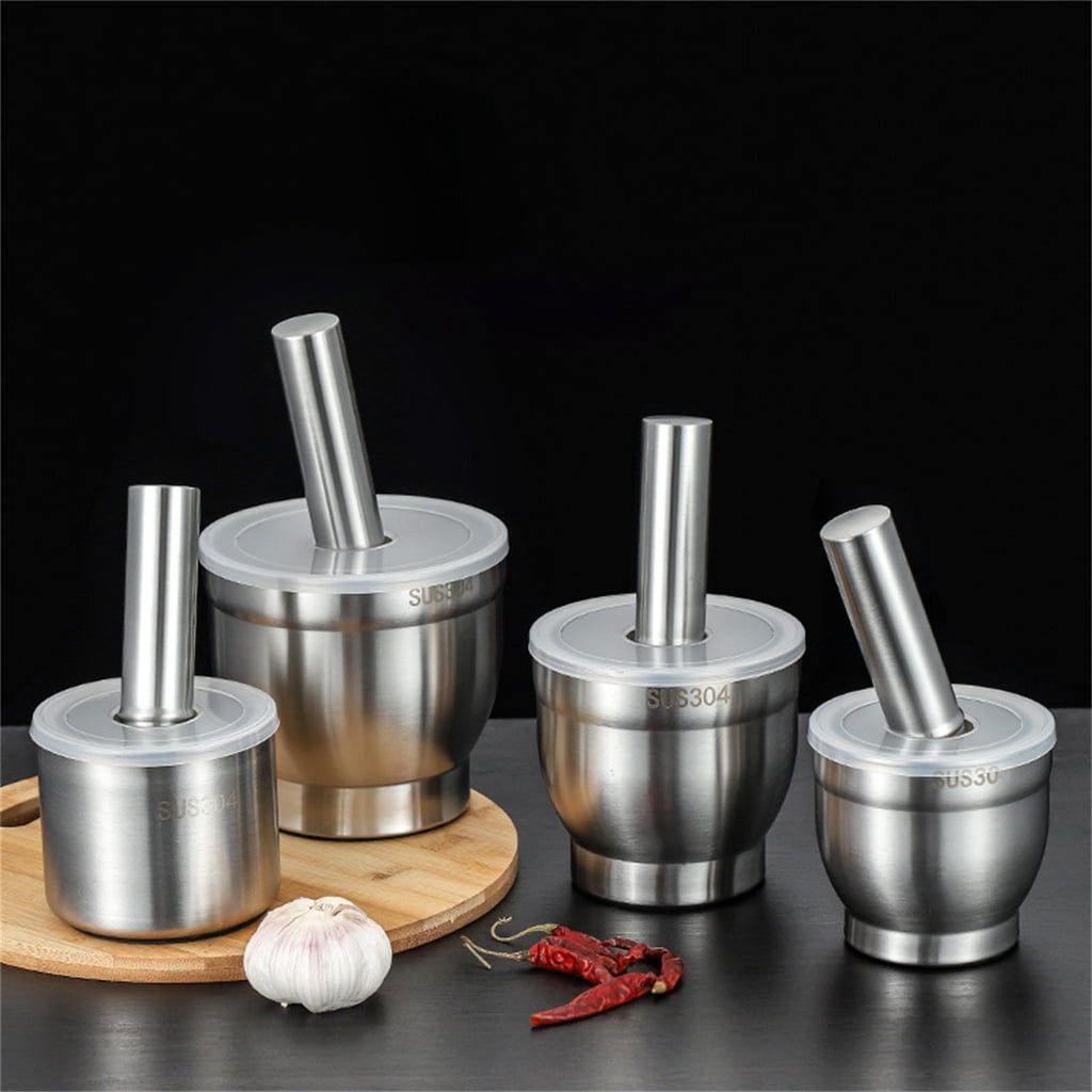 304Stainless Steel Garlic Grinder Salt and Pestle Pedestals Bowl Garlic Press Spices Grinder 304Stainless Steel